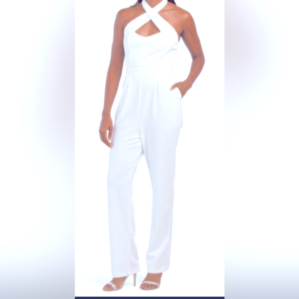 RACHEL ROY  Womens Roxie Crepe Open Back  Halterneck Jumpsuit Color:Eggshell NWT